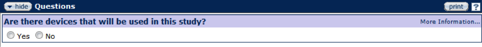 Figure 180 Protocol Document, Questionnaire Page –Device Information Section